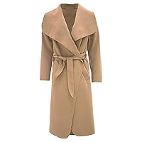 Womens Italian Long Duster Jacket Ladies French Belted Trench Waterfall Coat#(Camel Italian Long Duster Waterfall Jacket #US 6-8#Womens)
