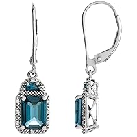 14k White Gold Blue Topaz and .06 Dwt Diamond Earrings Jewelry for Women
