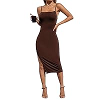 Women's Dress Split Thigh Cami Dress - Elegant and Casual Sleeveless Midi Dress