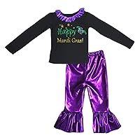 Petitebella Happy Mardi Gras Hat Black L/s Shirt Purple Pant Set for Girl 1-8y