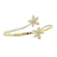 1.24 CT. Natural Round Brilliant Diamond 18K Yellow Gold Flower Bangle Bracelet