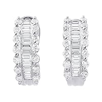 Baguette & Round Diamond Earrings 14K White Gold 1.50 Carats Diamonds