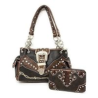 Western Premium Suede Leather Cross Buckle Floral Women's shoulder handbag Wallet Set