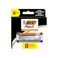 Flex 5 Refillable Refill Razor Cartridges for Men, Long-Blade Razors for a Smooth and Comfortable Shave, 8 Refill Cartridges