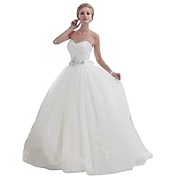 Ivory Lace Bodice Tulle Skirt Wedding Dress With Embellished Waist