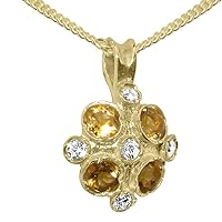 LBG 10k Yellow Gold Natural Diamond & Citrine Womens Vintage Pendant & Chain - Choice of Chain lengths