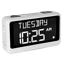 ORKA Talking Clock. Voice Recordable Ex Large Medication Pill Reminder. Talking Alarm Clock for Dementia, Hearing, Visually impaired Seniors-Digital Day Clock with Multiple Customized Alarms White