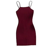Dresses for Women Women's Dress Rib Knit Bodycon Dress Dresses (Color : Burgundy, Size : X-Large)