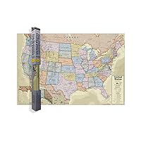 Boardroom Series USA Wall Map, Antique-Style Laminated World Map Poster, Educational Wall Art For Home, Classroom, or Office, Unique Gifts, 24” x 36”