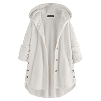 Andongnywell Cardigan for Women Fuzzy Fleece Long Sleeve Hooded Jacket Coat Winter Outwear with Pockets (White,X-Large)