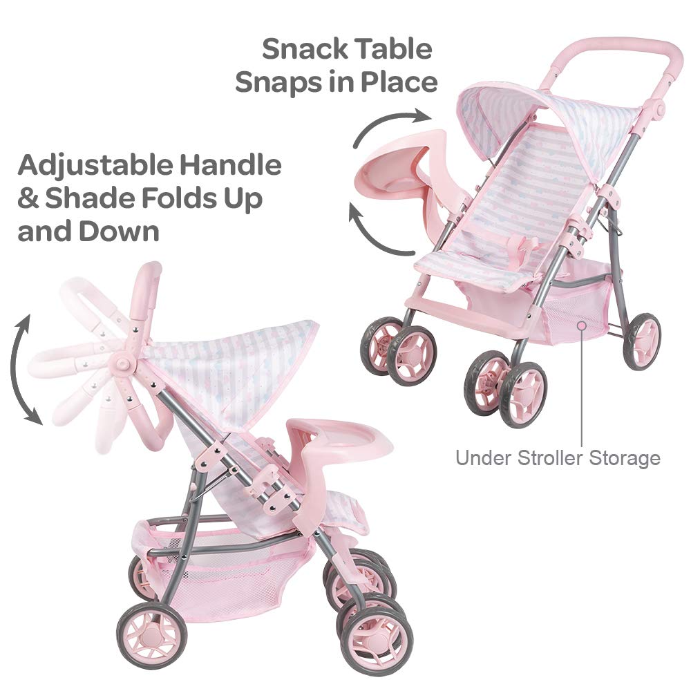 Adora Baby Doll Stroller Pink Snack N Go Shade Stroller, Can Fit Up to 20 inch Dolls and Stuffed Animals