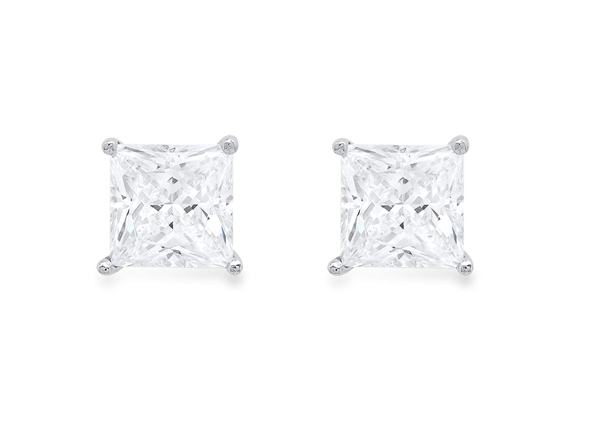 1.0 ct Princess Cut ideal VVS1 Conflict Free Gemstone Solitaire White Lab Created Sapphire Designer Stud Earrings Solid 14k White Gold Screw Back