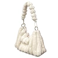 ptumcial Furry Purse and Handbags for Women Winter Plush Underarm Bag Large Capacity White Stripes Fuzzy Puffer Tote Bag Faux Fur Shoulder Bag for Outdoor Shopping Working Totes
