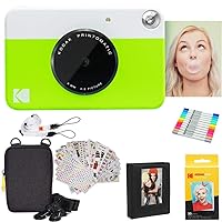 Kodak Printomatic Instant Camera (Green) Gift Bundle + Zink Paper (20 Sheets) + Deluxe Case + 7 Fun Sticker Sets + Twin Tip Markers + Photo Album.