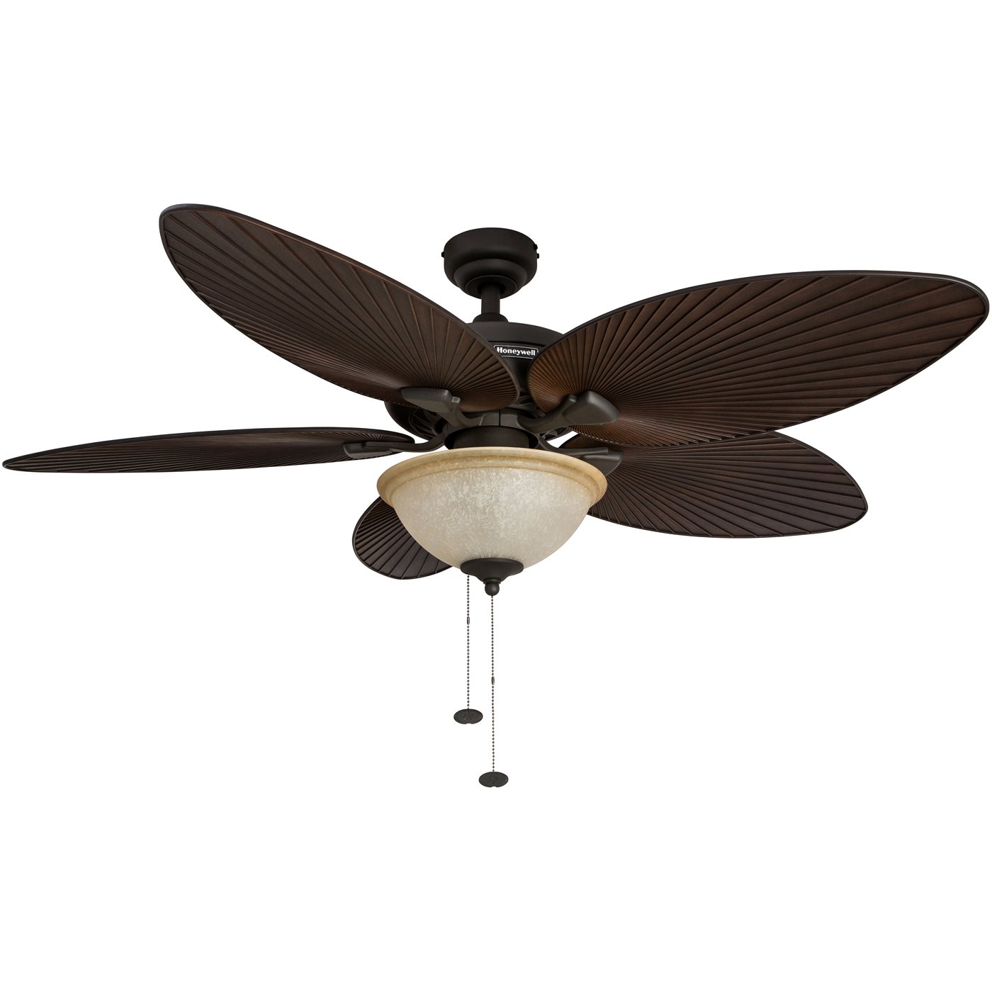 Honeywell Ceiling Fans Palm Island, 52 Inch Tropical Indoor Outdoor Ceiling Fan with Light, Pull Chain, Dual Mounting Options, 5 Palm Leaf Blades, Reversible Motor - 50202-01 (Bronze)