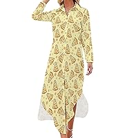 Slice of Cheese Women Shirt Dress Button Down Maxi Dress Long Swing Dress Casual Party Dresses