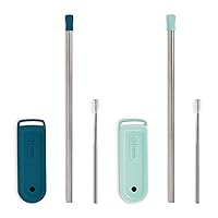 Super Straw - Stainless Steel Magnetic Reusable Straw with Carrying Case and Cleaning Brush Included, 2-Pack - Aqua/Teal, DMSS002, 9.5 Inches