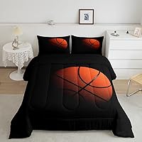 Boys 3D Basketball King Size Comforter Set,Kids Sports Gaming Decor All Season Bedding Set,Teens Sport Basketball Comforter,Girls Black and Yellow Decor Quilt Set Bedroom Collection 3Pcs