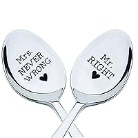 Mr Right Mrs Never Wrong - Engraved Spoon - Couple Gift - Cutlery Pair of Spoons - Wedding Keepsake - Memento - Bride to Be - Gift for Husband and Wife - Teaspoon - 7 inch