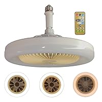 Ceiling Fans with Lights and Remote | E27 Socket Fan with Light | No-Noise Ceiling Fan with LED Light and Remote Control for Living Room, Bedroom, Kitchen, Dining Room, 3 Light Colors