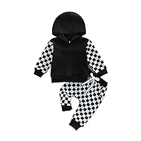 AEEMCEM Toddler Baby Boy Girl Fall Winter Clothes Checkerboard Plaid Hoodie Sweatshirt Tops Elastic Waist Pants Set