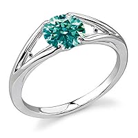 0.80 ct SI3 Round Moissanite Solitaire Silver Plated Engagement Ring Sky Blue Color Size 8