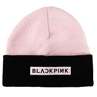 Bioworld Blackpink Embroidered Logo Pink and Black Cuffed Knitted Beanie hat