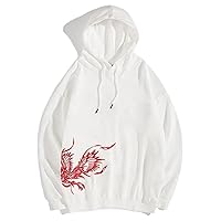 Phoenix Embroidery Men Casual Hoodies Hooded Sweatshirts Chinese Style Mens Loose Pullovers Black/White