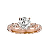 Certified 18K Gold Ring in Round Cut Moissanite Diamond (1.58 ct) Round Cut Natural Diamond (0.2 ct) With White/Yellow/Rose Gold Engagement Ring For Women