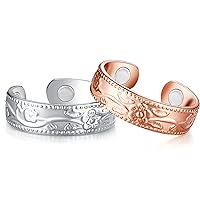 Copper Magnetic Ring for Women Ring Ladies Fingers Thumb 99.9% Solid Pure Copper Gift 2PCS Adjustable