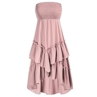 GRACE KARIN Women Two Way Boho Ruffle Tiered Tube Top Dress Shirred Flowy Midi Skirt Strapless Summer A Line Beach Dress