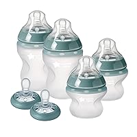 Tommee Tippee Silicone Baby Bottle and Pacifier Set, Closer to Nature Soft Feel Bottles, Breast-Like Nipples, Stain and Odor Resistant, 0-6m Breast-Like Pacifiers