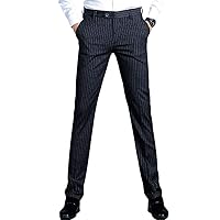 Men's Regular Fit Striped Dress Pants Wrinkle-Free Stretch Flat Front Casual Pants Comfort Suit Pant