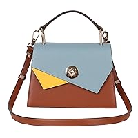 Split Leather Women Handbag Contrast Color Geometric Top Handle Bag Lady Crossbody Shoulder Purse
