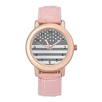 Black American Flag Casual Watches for Women Classic Leather Strap Quartz Wrist Watch Ladies Gift