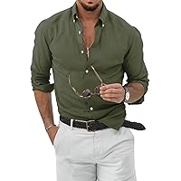 JMIERR Men's Cotton Linen Button Down Shirt Casual Stylish Long Sleeve Business Dress Shirts