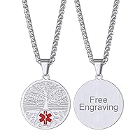 FaithHeart Medical Alert ID Necklace, Stainless Steel/18K Gold Plated Health Emergency Identification Pendant Necklaces Customize Jewelry for Men Women with Delicate Packaging