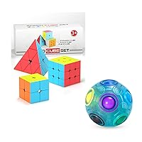 Vdealen Rainbow Puzzle Ball and 2x2x2 3x3x3 Pyramid Stickerless Magic Cube Bundle