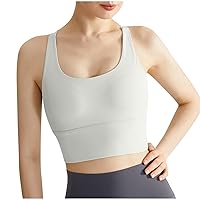 Womens Sports Bra Longline Wirefree Full-Coverage with Medium Support Sexy Sleeveless Criss-Cross Back Yoga Tank Tops