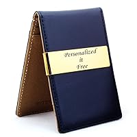 Personalized 24K Gold Genuine Leather Money Clips Mens Wallets slim Front Pocket Card Holder Gift for Mens Groomsmen Gift (Navy_Blue)