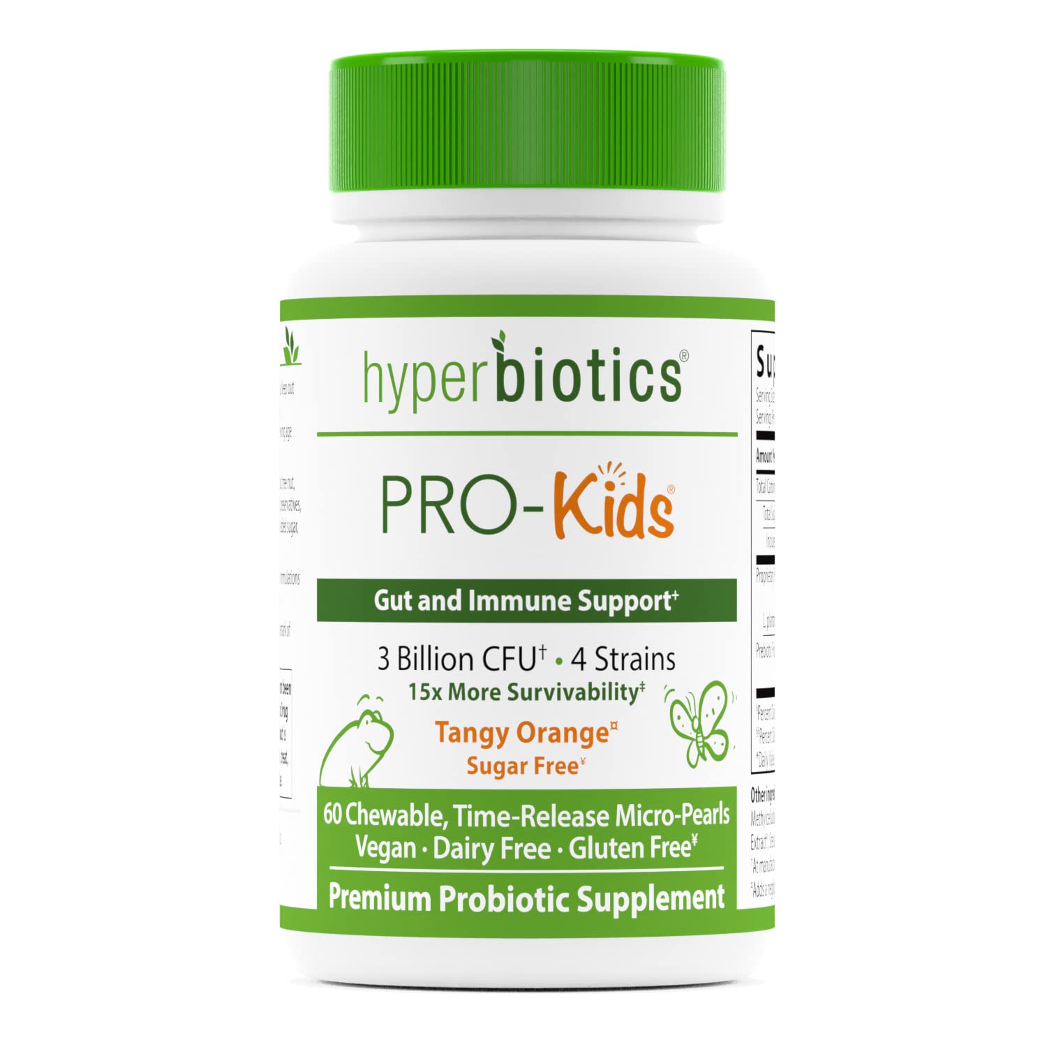 Hyperbiotics Pro Kids | Vegan Daily Digestive Probiotic for Kids | Tiny Pearl Tablets | Easy to Swallow for Children | Gluten, Dairy, Soy & Sugar Free | Ages 3 & Older | Orange Flavor | 60 Count