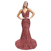 Mermaid Sequin Prom Dresses Mermaid Long Evening Gown V Neck Evening Party Dresses