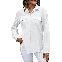 Womens Dressy Casual Shirts Long Sleeve Button Down Blouses Solid Business Work Tshirt Wrinkle-Free Dress Shirt