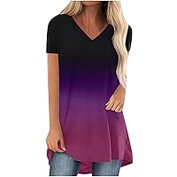 Summer Women Plus Size Tshirt Tops Trendy Casual Loose Fit Crewneck Tunic Tees Solid Color Short Sleeve Long Blouses
