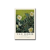 YX Tide Canvas Painting Wall Mural Print Van Gogh Wild Roses Print Modern Art Decoration for Living Room Bedroom and Office 12x18inch Wood Frame