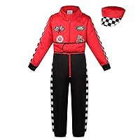 LMYOVE Kids Race Car Driver Costume Boys Girls Racing Halloween Play Role Dress Up Racer Jumpsuit and car cap Toddler 3-9Y