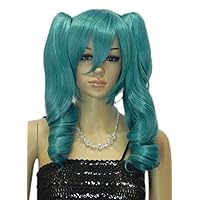 Vocaloid Teto Kasane Smoke Blue Curly Wavy 2 Ponytail Cosplay Party Wig