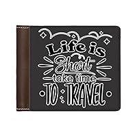Time to Travel Men's Wallet - Quote Wallet - Cool Design Wallet - Brown