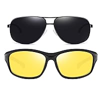 Joopin Sport Night Driving Glasses and Aviation Sunglasses Bundle, Lightweight TR90 Night Vision Shades Men Women, Unisex Retro Trendy Metal Sun Glasses Polarized UV Protection Fishing Sunnies