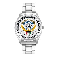 Coat of Arms of Kuwait Fashion Wrist Watch Arabic Numerals Stainless Steel Quartz Watch Easy to Read